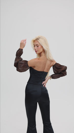 Gorset z transparentnymi rękawami OREL Noir